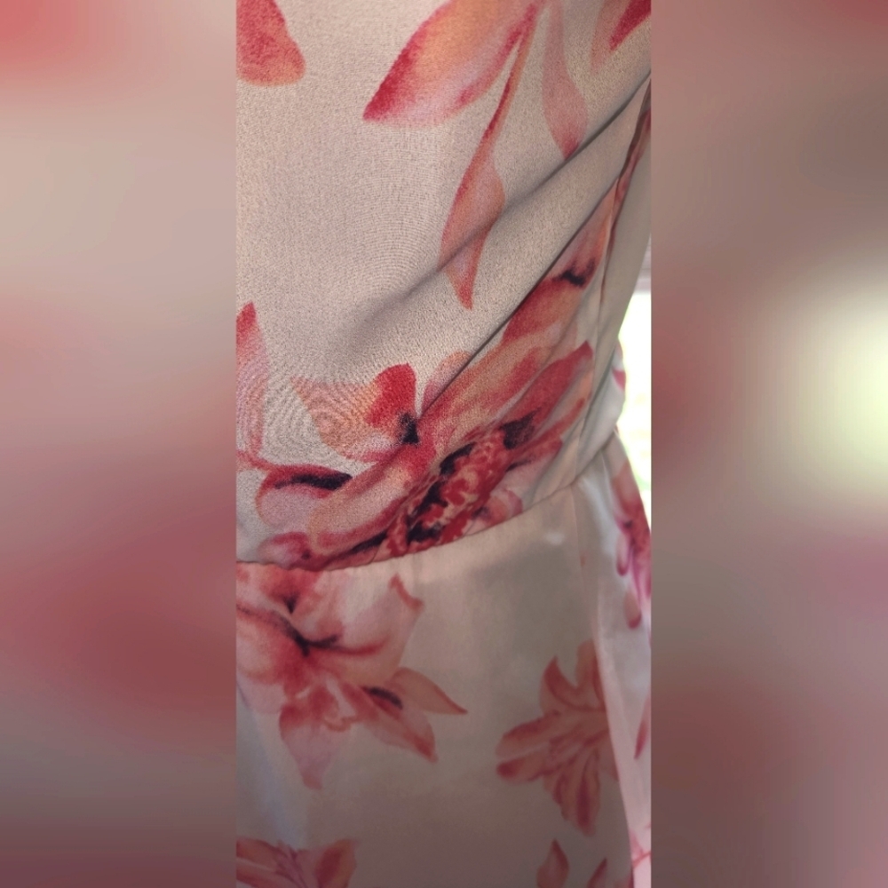 Lush Small Faux Wrap White Pink Floral Watercolor Flutter Dress - Picture 8 of 8